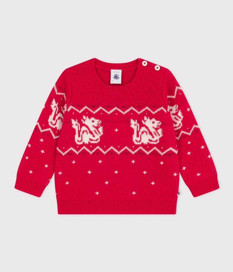 Babies' Wool/Cotton Knitted Pullover red/multicolor