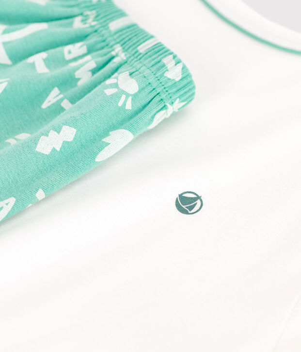 Children's short cotton pyjamas white/green