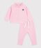 Babies' sweatshirt and trousers set in plain cotton pink