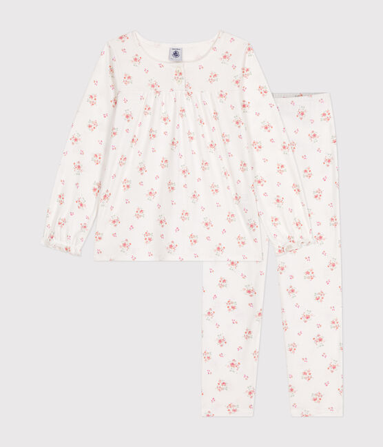 Children's floral printed cotton pyjamas MARSHMALLOW white/MULTICO white