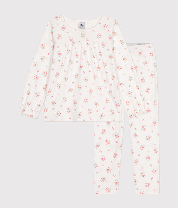 Children's floral printed cotton pyjamas white/multicolor