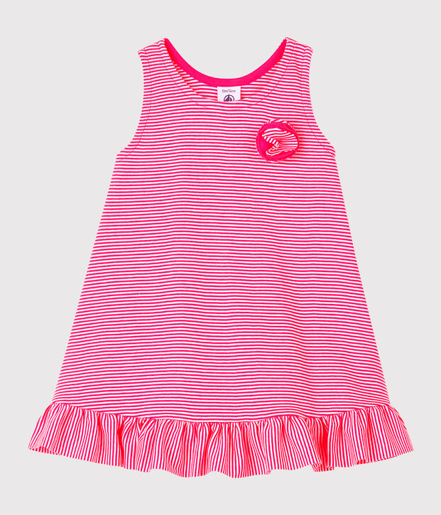 Baby girl's sleeveless knit dress pink/white