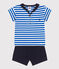 Babies' two-piece cotton set including a T-shirt with a sailor collar PORCELANA blue/SMOKING