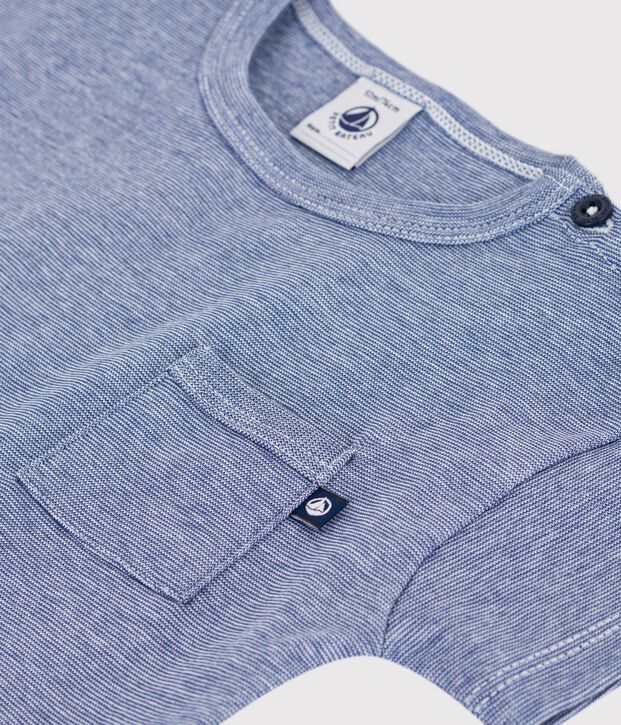 Babies' short-sleeved stripy cotton T-shirt blue/white