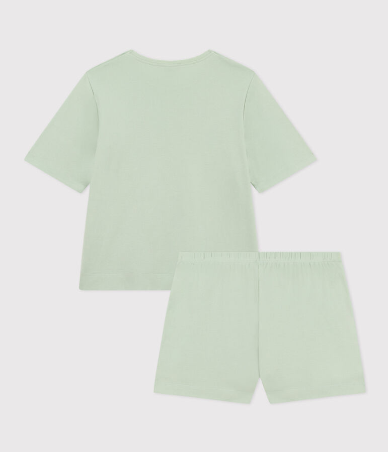 Women's Plain Cotton Pyjama Shorts and T-shirt. green