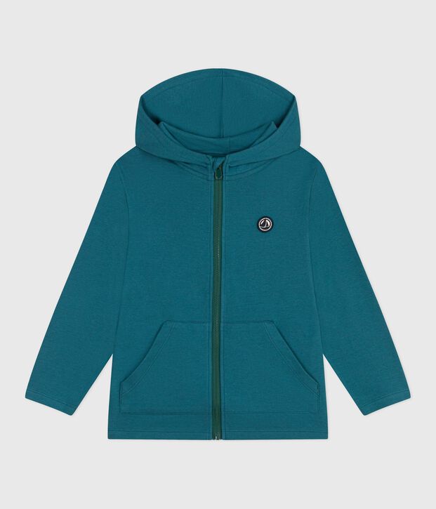 Children's plain cotton zip-up hoodie green