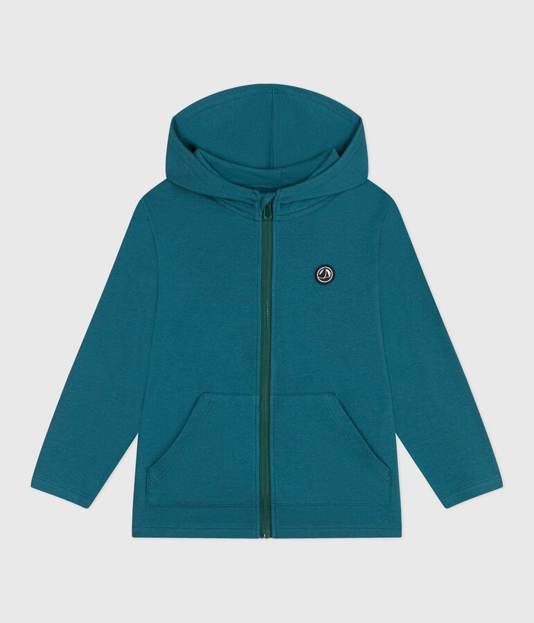 Children's plain cotton zip-up hoodie DRAGONFLY green