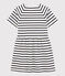 Girls' Short-Sleeved Cotton Dress MARSHMALLOW white/SMOKING blue