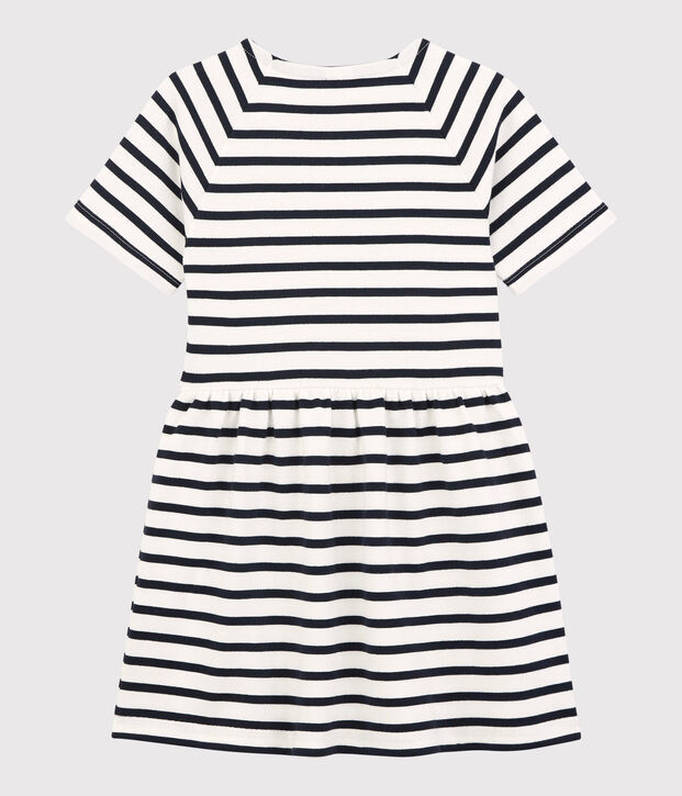 Girls' Short-Sleeved Cotton Dress white/blue