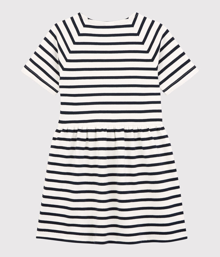 Girls' Short-Sleeved Cotton Dress white/blue