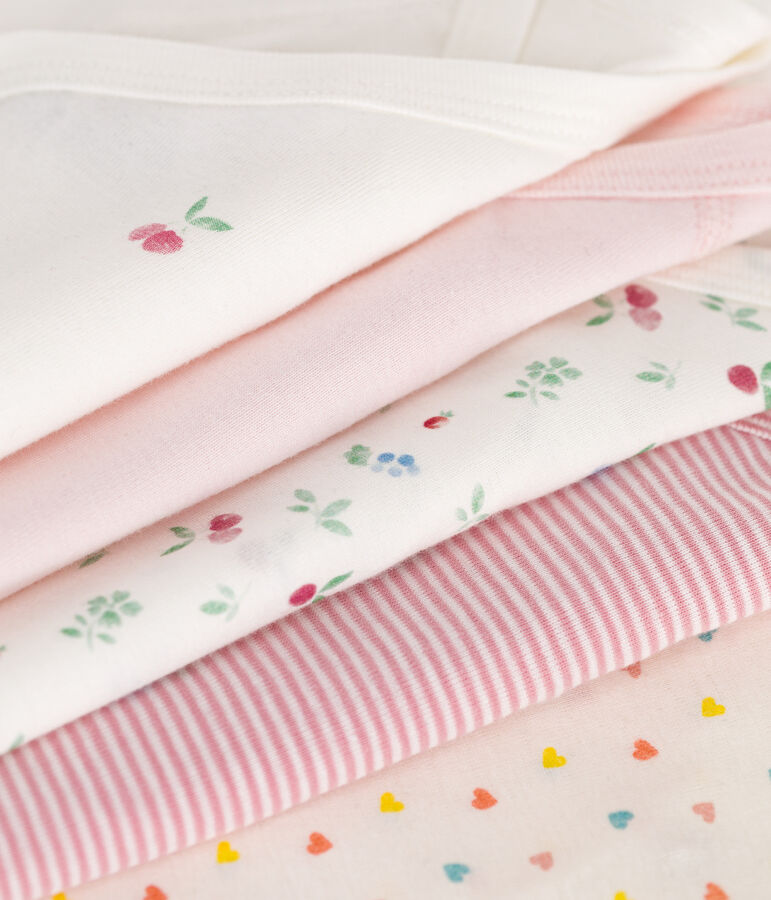 Babies' long-sleeved printed cotton wrapover bodysuits - 5-Pack multicolor