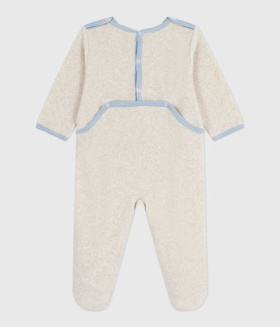 Babies' plain velour pyjama suit with a back opening MONTELIMAR CHINE beige