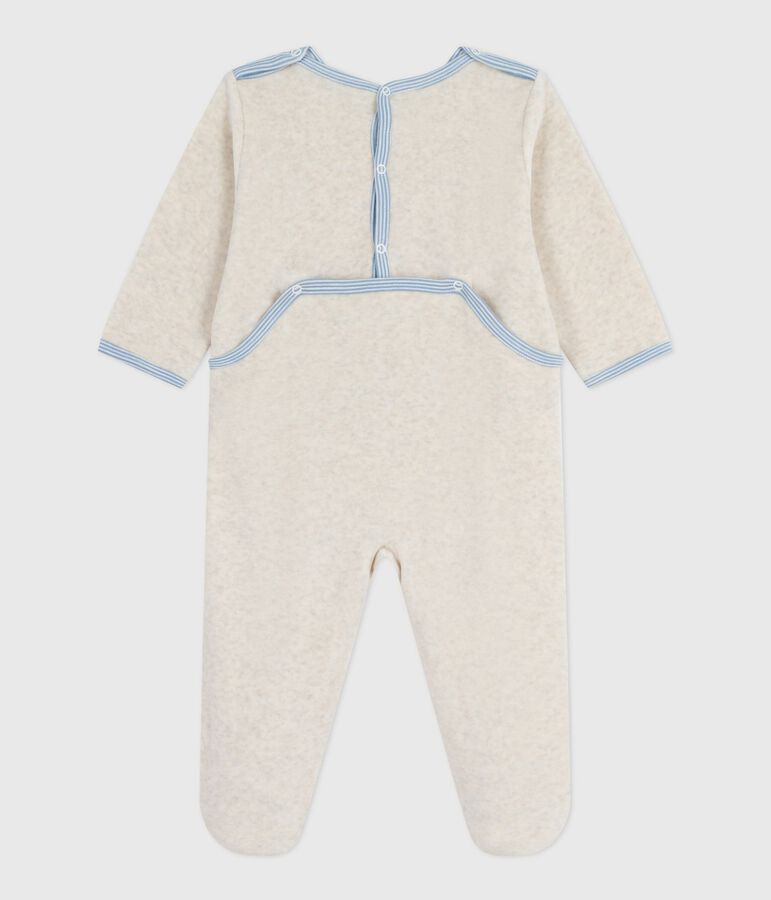 Babies' plain velour pyjama suit with a back opening beige