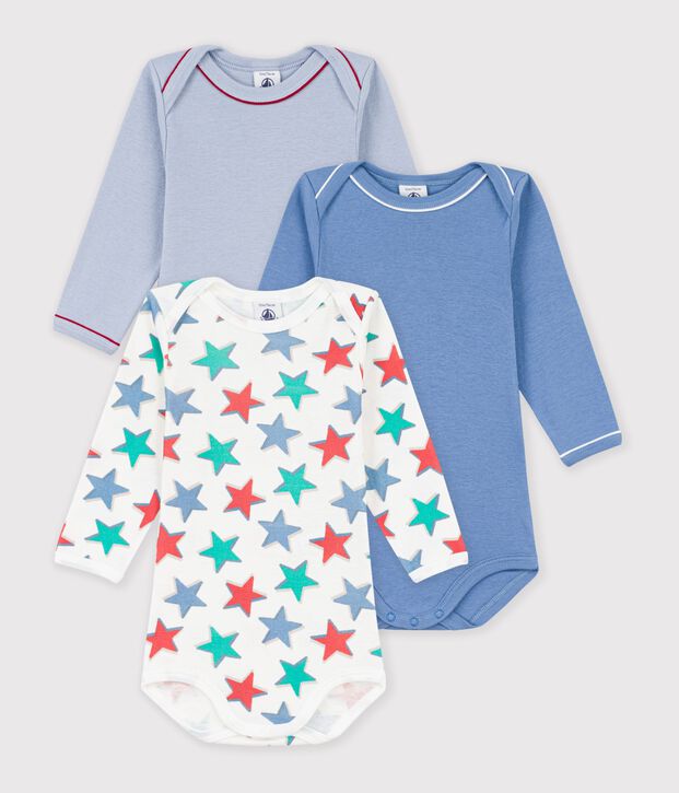 Pack of long-sleeved star-print cotton bodies for babies multicolor
