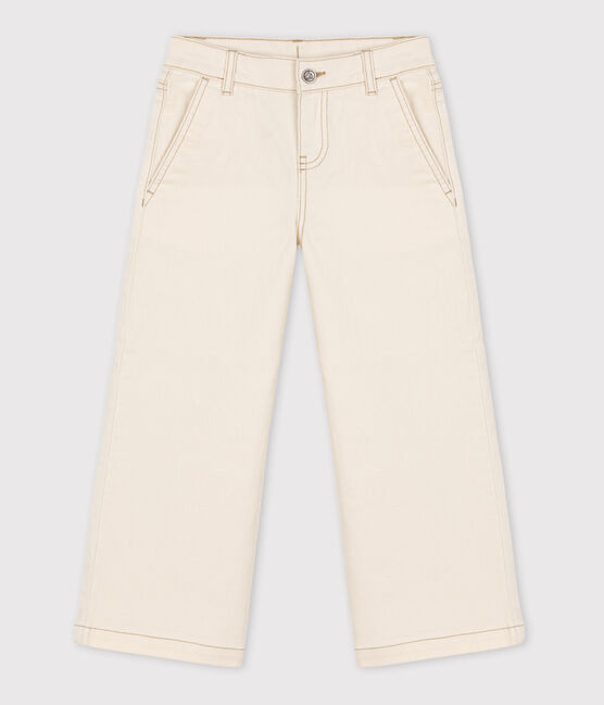 Girls' Denim Flared Trousers AVALANCHE Ecru