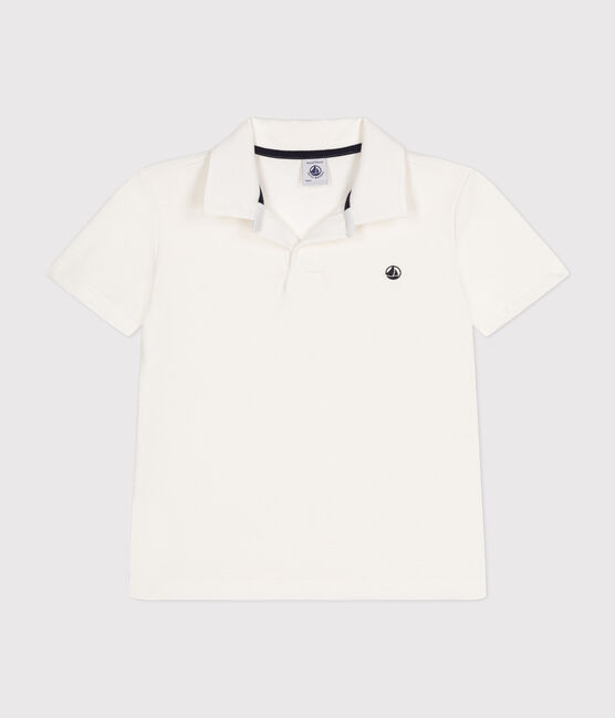Boys' Short-Sleeved Cotton Polo Shirt MARSHMALLOW white