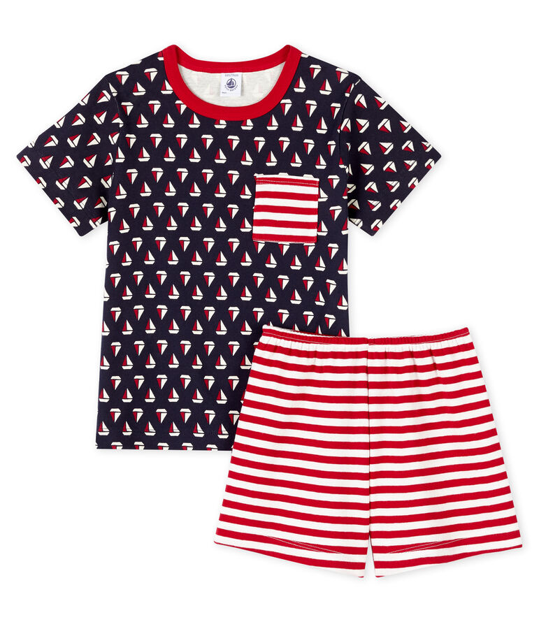 Boys' cropped ribbed pyjamas blue/multicolor