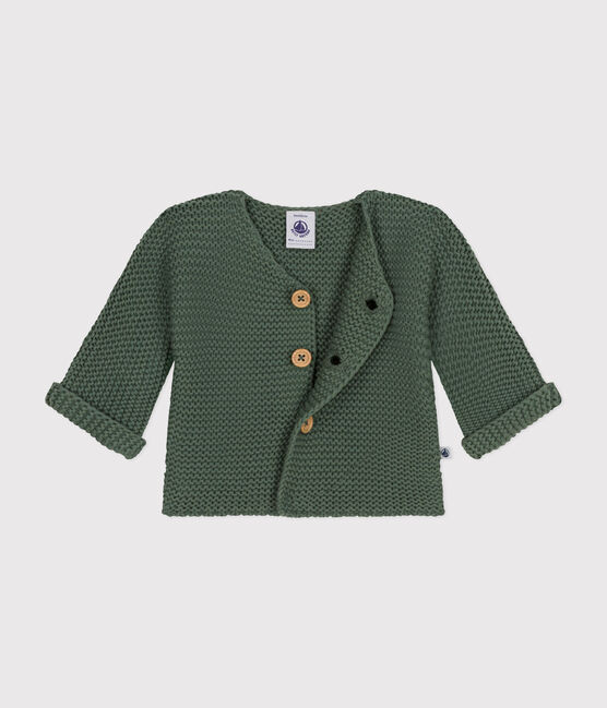Babies' Moss Stitch Knit Cardigan CROCO green