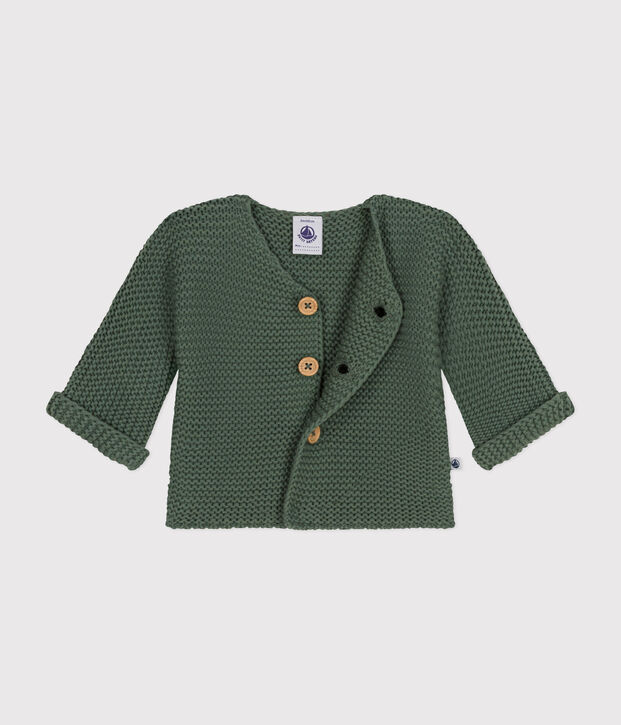 Babies' Moss Stitch Knit Cardigan green