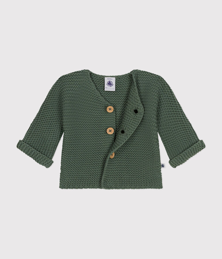 Babies' Moss Stitch Knit Cardigan green