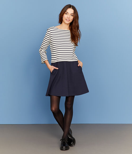 Women's Long-Sleeved Dress SMOKING blue/COQUILLE beige