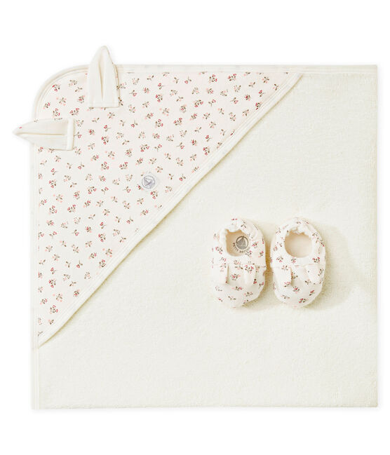 Unisex baby's set of bath towel and slippers MARSHMALLOW white/MULTICO white