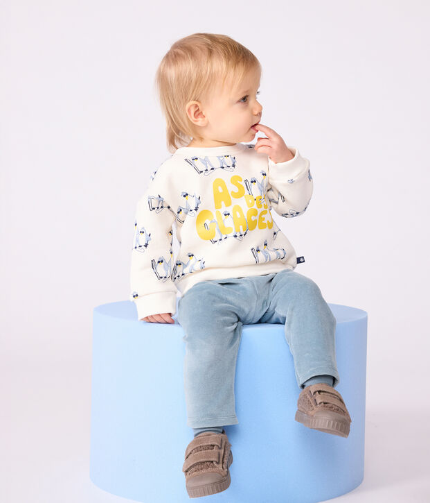 Babies' penguin-print cotton sweatshirt Ecru/multicolor