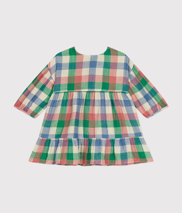Babies' long-sleeved cotton gauze dress Ecru/multicolor