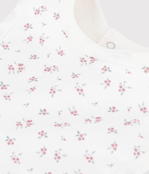 Babies' printed cotton bib white/pink