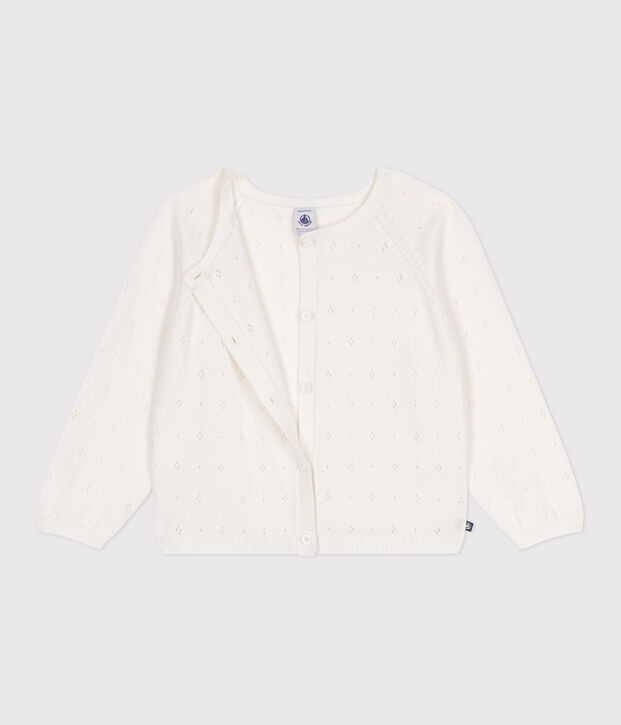 Children's cotton cardigan with a decorative stitch pattern white