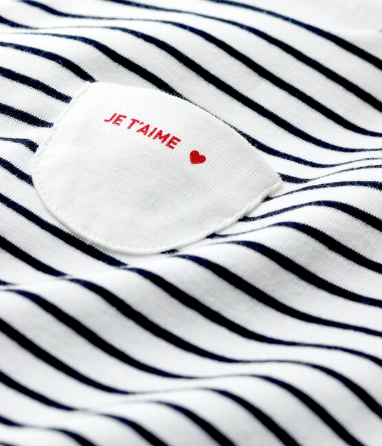 Babies' Stripy Organic Cotton Long Dungarees MARSHMALLOW white/SMOKING blue