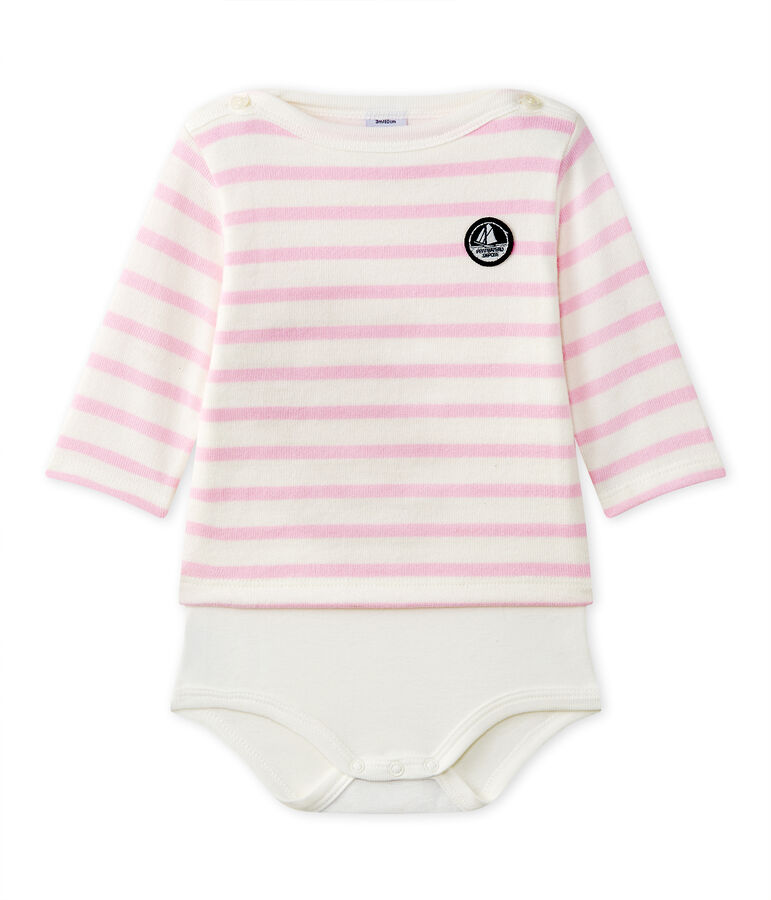 Baby's long-sleeved sailor-style bodysuit white/pink