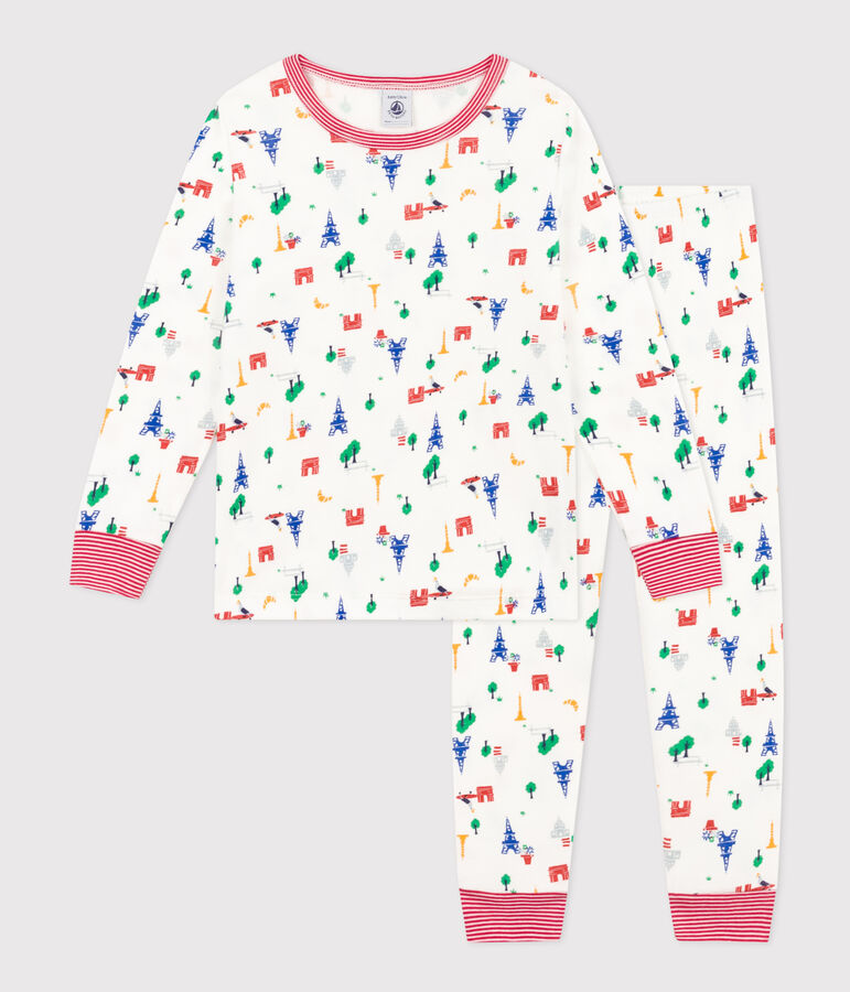 Children's Paris Print Cotton Pyjamas white/blue/multicolor
