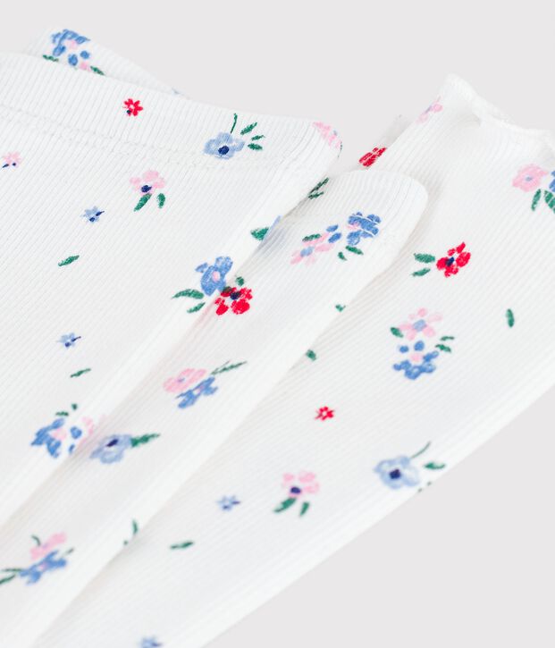 Babies' floral print cotton leggings white/multicolor