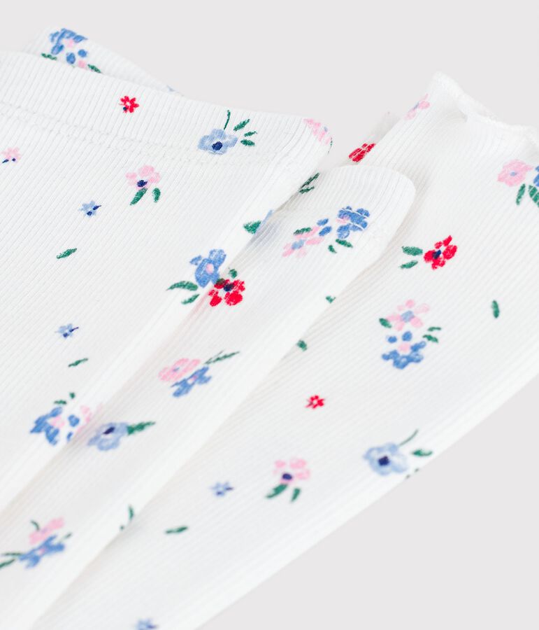 Babies' floral print cotton leggings MARSHMALLOW white/MULTICO white