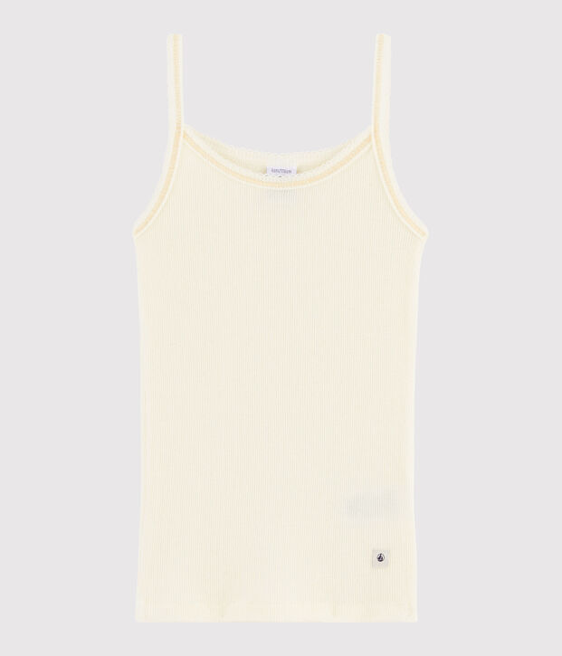 Girls' Strappy Top in Cotton and Wool white
