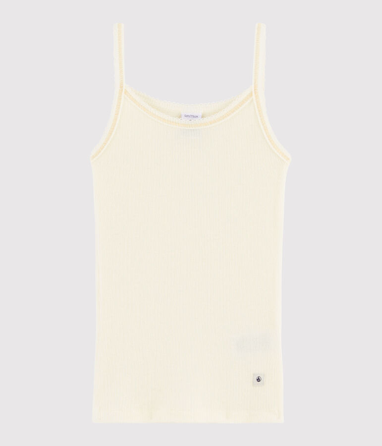 Girls' Strappy Top in Cotton and Wool MARSHMALLOW white