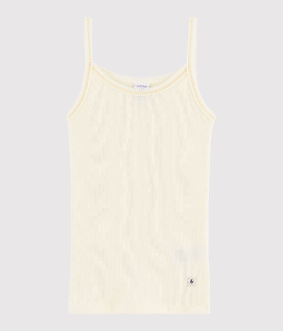 Girls' Strappy Top in Cotton and Wool MARSHMALLOW white