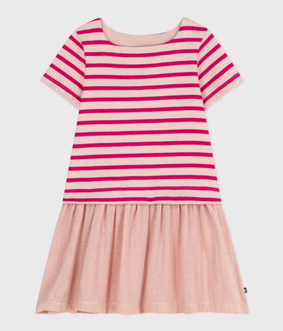 Little Girls' Short-Sleeved Thick Jersey and Cotton Gauze Dress SALINE /DELHI