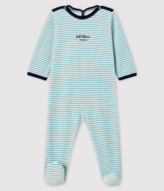 Babies' Striped Velour Sleepsuit MARSHMALLOW white/BRUME