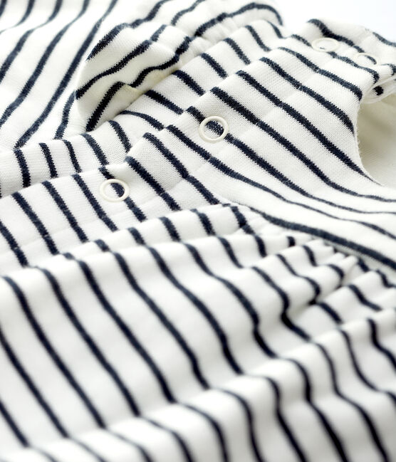 Baby Girls' Striped Organic Cotton Dress MARSHMALLOW white/SMOKING blue