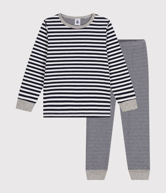 Children's stripy cotton pyjamas SMOKING blue/MARSHMALLOW white