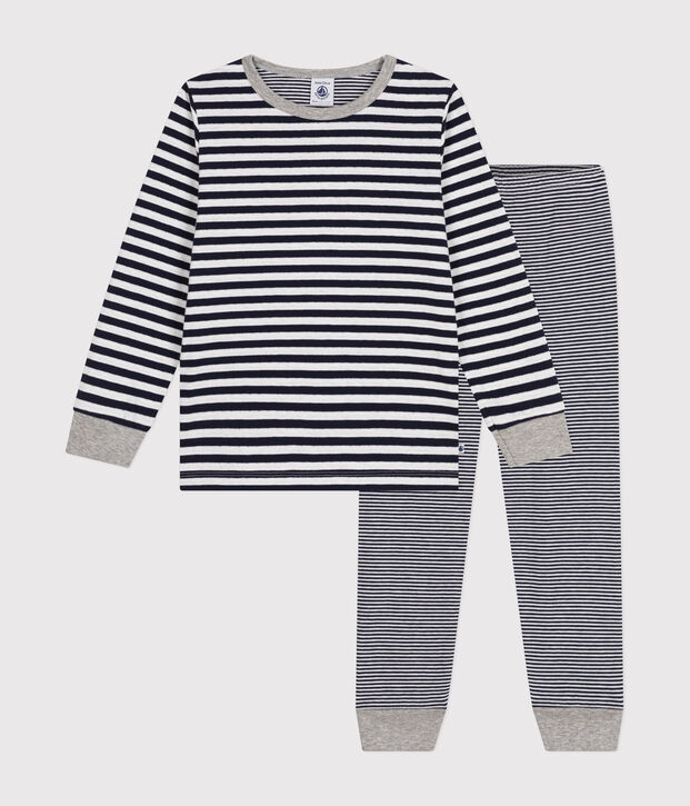 Children's stripy cotton pyjamas blue/white