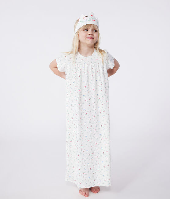 Children's fancy dress nightdress and tiara in cotton MARSHMALLOW white/MULTICO white