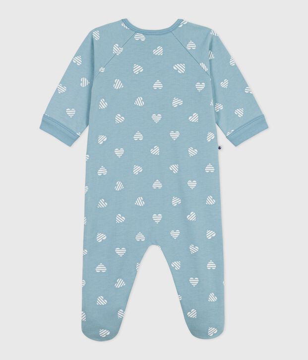 Babies' brushed fleece heart print pyjama suit green/white