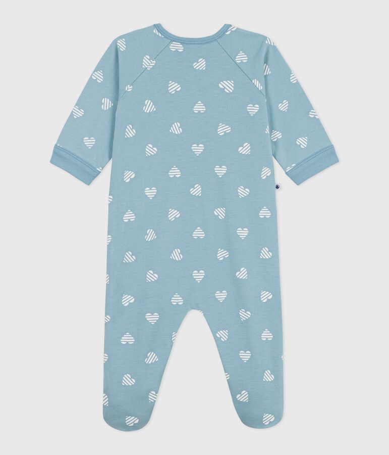 Babies' brushed fleece heart print pyjama suit green/white