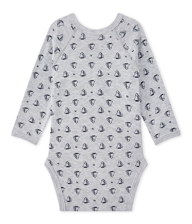 Newborn baby boys' long-sleeved printed bodysuit grey/blue