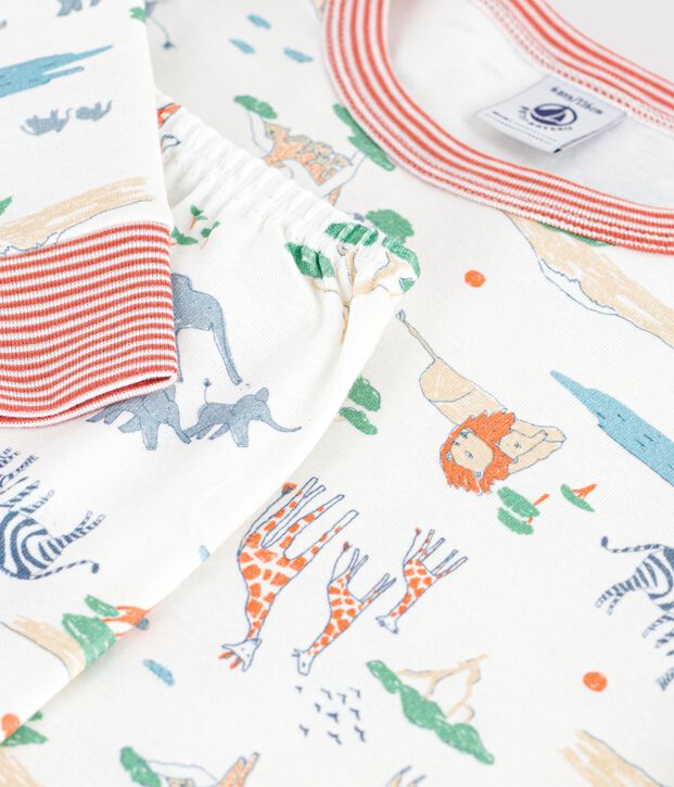 Children's savannah print cotton pyjamas white/multicolor