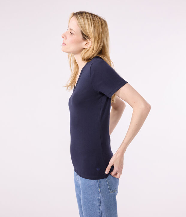 Women's iconic plain short-sleeved rib knit T-shirt blue