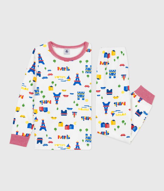Children's pyjamas in Paris-print fleece white/multicolor